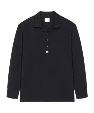 Courrèges Long-sleeve Logo-detail Polo Shirt In Black