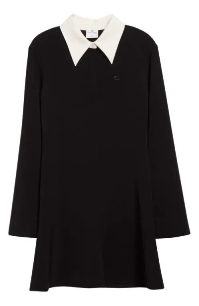 Courrèges Long Sleeve Polo Minidress In Black