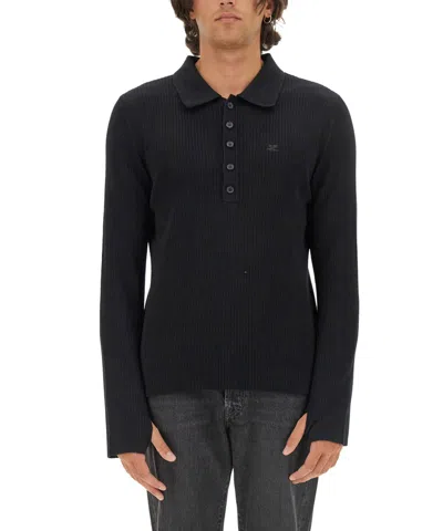 Courrèges Long Sleeve Polo Shirt In Black