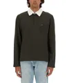 Courrèges Long-sleeved Cotton Polo With Contrasting Collar In Brown
