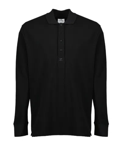 Courrèges Long Sleeve Polo Shirt In Black