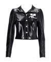 Courrèges Logo-print Faux-leather Cropped Jacket In Black
