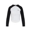 Courrèges Long-sleeved Contrast T-shirt With Rounded Hem And Logo Print In Black