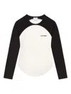 Courrèges Long-sleeved Contrast T-shirt With Rounded Hem And Logo Print In Multi
