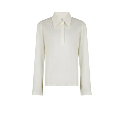 Courrèges Long-sleeved Cotton Polo Shirt In White