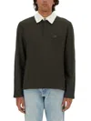 Courrèges Long-sleeved Cotton Polo With Contrasting Collar In Gray