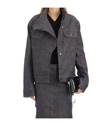 Courrèges Long-sleeved Denim Coat In Black