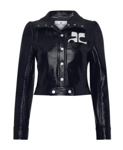 COURRÈGES LONG-SLEEVED LOGO LEATHER JACKET