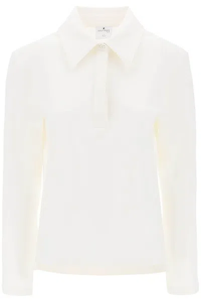 Courrèges Women's White Cotton Piqué Polo Shirt With Long Sleeves And Embroidered Logo