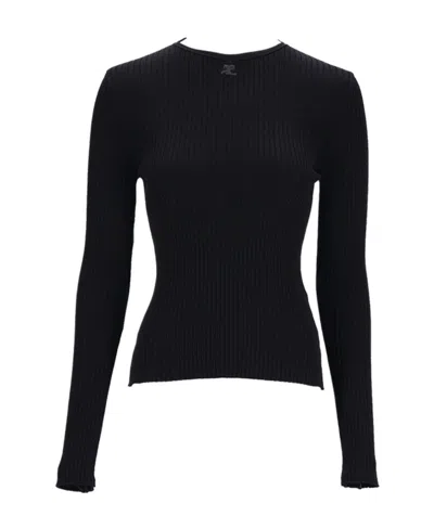 Courrèges Long-sleeved Sweater In Black