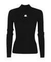 Courrèges Black Reedition Rib Knit Mock Neck Sweater In Black