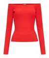 Courrèges Off Shoulder Ribbed Knit Top In Red