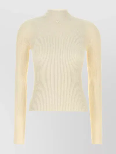 Courrèges Long Sleeves Cotton Blend Sweater In Yellow