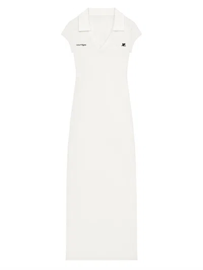 Courrèges Long Sports Polo Shirt Dress In White