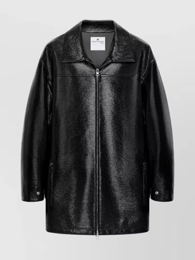 COURRÈGES LONG VINYL BOMBER JACKET WITH BELTED WAIST