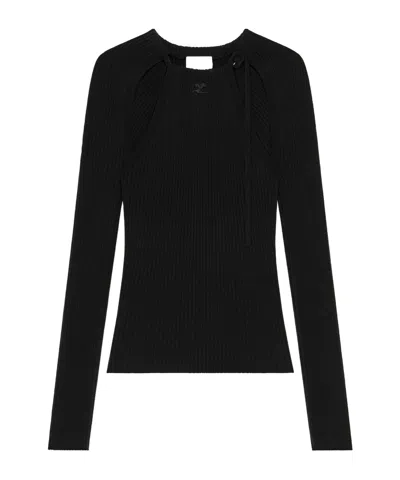 Courrèges Long-sleeve Cut-out-detail T-shirt In Black