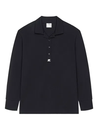 Courrèges Long-sleeve Logo-detail Polo Shirt In Black