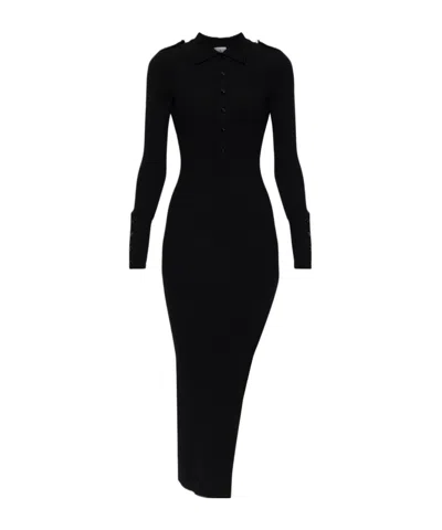Courrèges Ribbed-knit Button-up Dress In Black