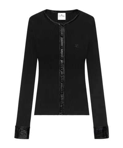 Courrèges Long-sleeved Knitted Cardigan In Black