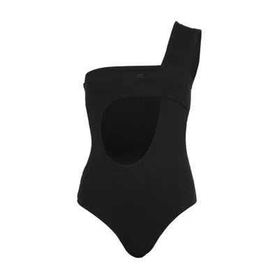 Courrèges Loop Buckle 90's Rib Bodysuit In Black