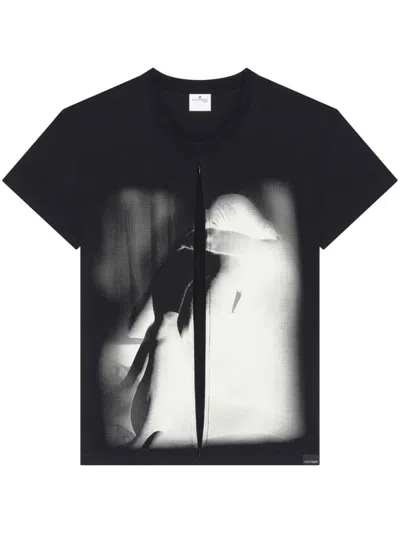 Courrèges Lovers Zip-embellished Cotton T-shirt In Black