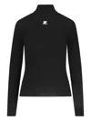 Courrèges Black Reedition Rib Knit Mock Neck Sweater In Black