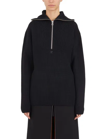 COURRÈGES COURREGÈS MAGLIA A COSTE DI LANA CON CAPPUCCIO