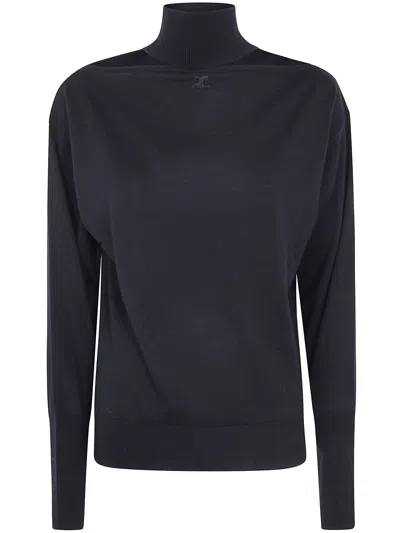 Courrèges Merino Wool Turtleneck Sweater Cutout Detail In Blue