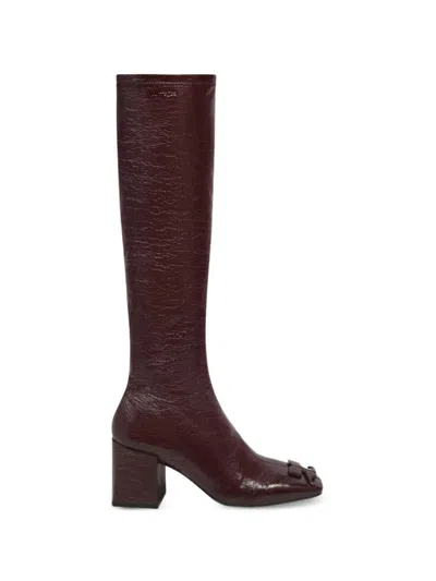 Courrèges Maroon High Leather Boots In Animal Print