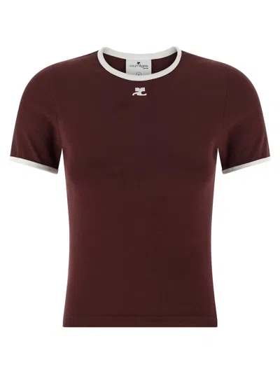 COURRÈGES MAROON SIGNATURE CONTRAST T-SHIRT