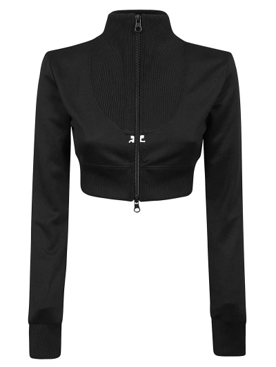 Courrèges Maxi Rib Tracksuit Cropped Jacket In Black