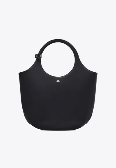 Courrèges Medium Holy Calf Leather Tote Bag In Black
