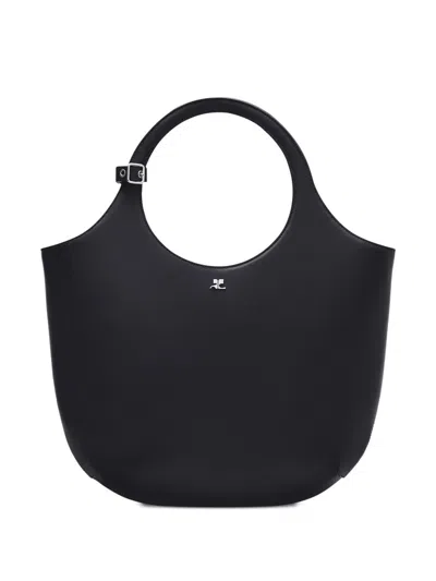 Courrèges Medium Holy Leather Tote Bag In Black