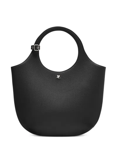 Courrèges Medium Holy Leather Tote Bag In Black