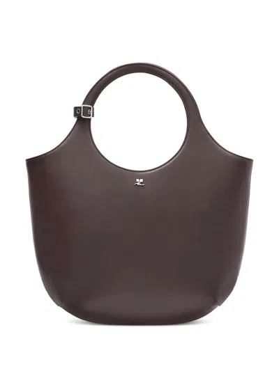 Courrèges Medium Holy Leather Tote Bag In Brown