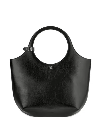 Courrèges Courregès Medium Holy Leather Tote Bag With Circular Handles In Black