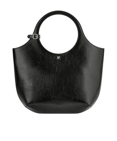 Courrèges Medium Holy Naplack Leather Bag In Black