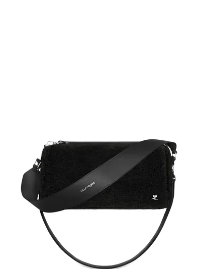 Courrèges Medium Three Sixty Curly-wool Shoulder Bag In Black