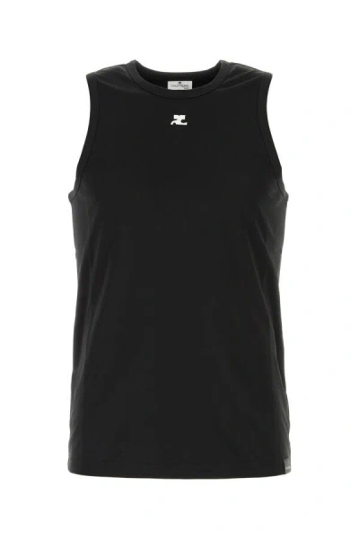 Courrèges Fitted Black Tank Top With Rounded Neckline