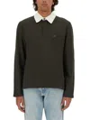 Courrèges Long-sleeved Cotton Polo With Contrasting Collar In Brown