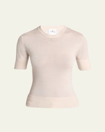 Courrèges Merino Wool Knit Short-sleeve Top In Neutral
