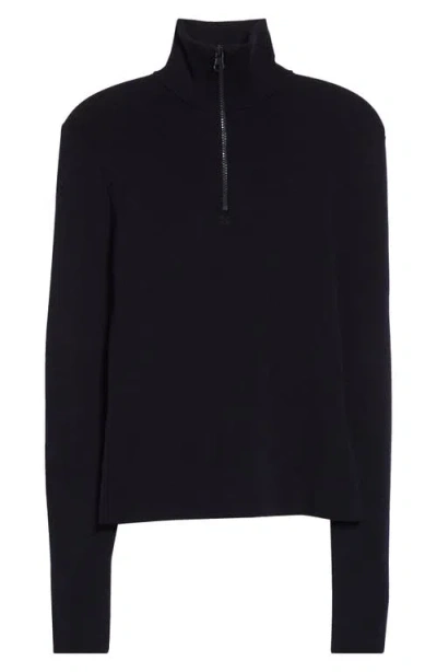 Courrèges Merino Wool Mock Neck Half Zip Sweater In Black