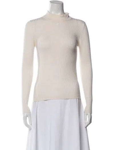 Pre-owned Courrèges Merino Wool Mock Neck Sweater In Neutral