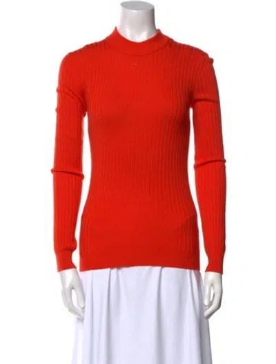 Pre-owned Courrèges Merino Wool Mock Neck Sweater In Orange