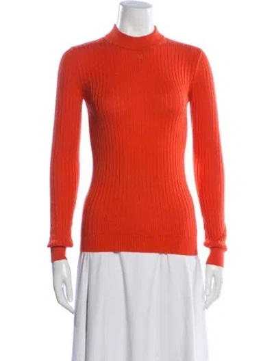 Pre-owned Courrèges Merino Wool Mock Neck Sweater In Orange
