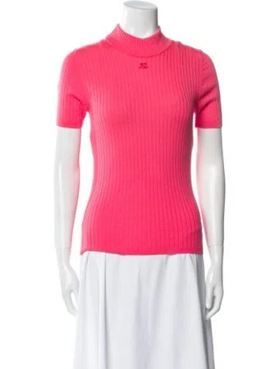 Pre-owned Courrèges Merino Wool Mock Neck Sweater In Pink
