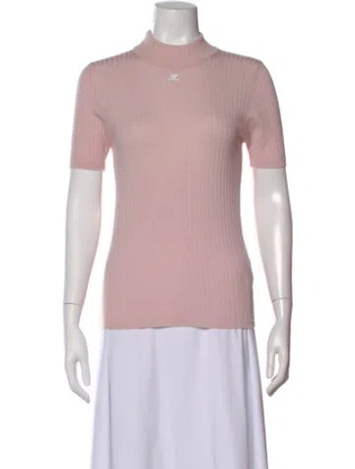 Pre-owned Courrèges Merino Wool Mock Neck Top In Pink