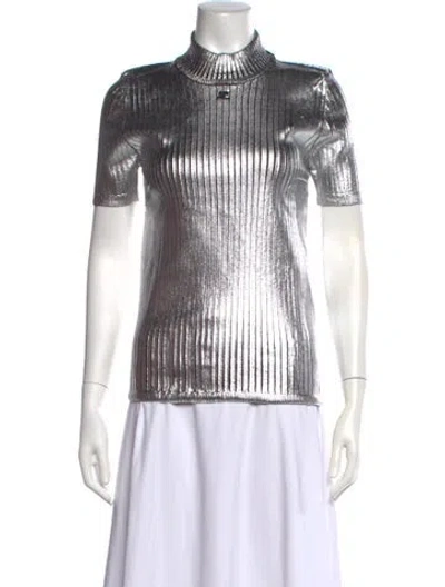 Pre-owned Courrèges Merino Wool Mock Neck Top In Silver