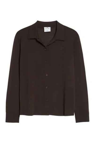 Courrèges Merino Wool Polo Cardigan In Brown