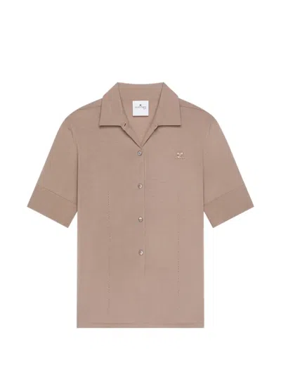 Courrèges Merino Wool Polo Top In Neutral